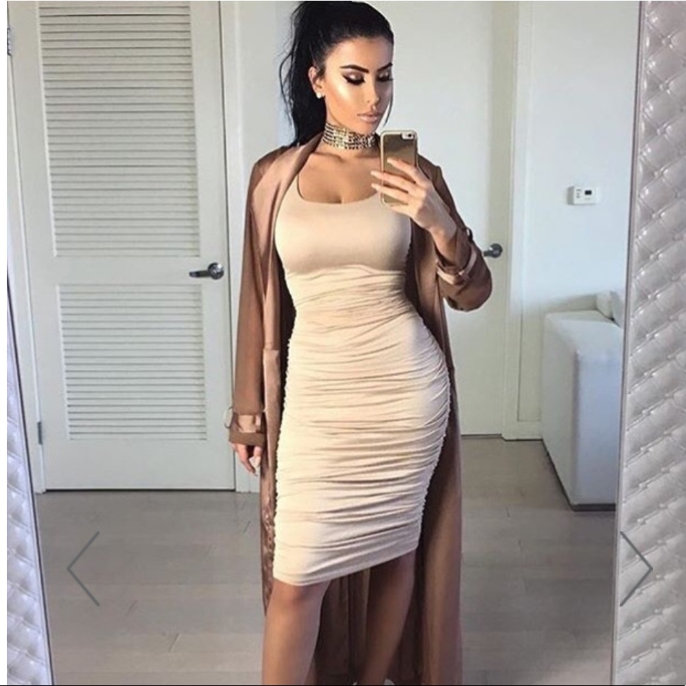Natural colored ruched dress